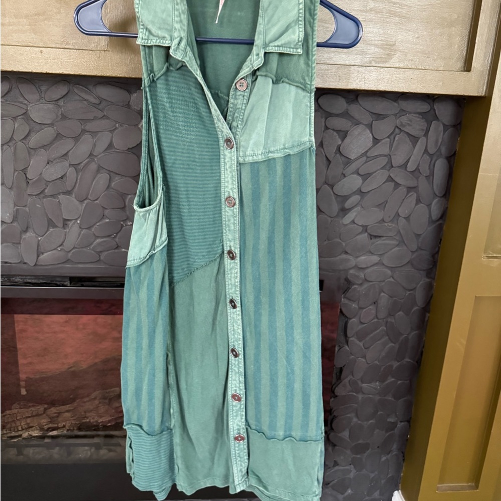 Free People Green Sleeveless Polo Collar Midi Dress